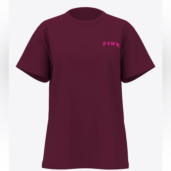 Burgundy T-Shirt with Pink Logo OVERSIZED - Picture 1 of 6